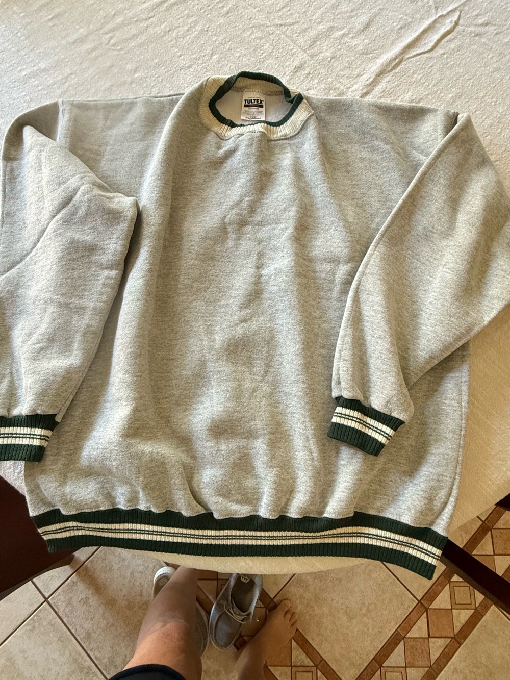 Tultex Light Gray Crewneck Sweatshirt with Dark Green Trim